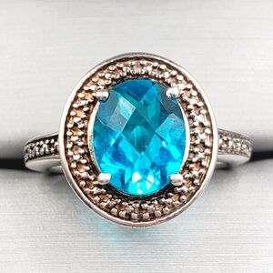 Genuine Blue / Green Checkerboard Cut Zircon 925 Sterling Silver Halo Ri…